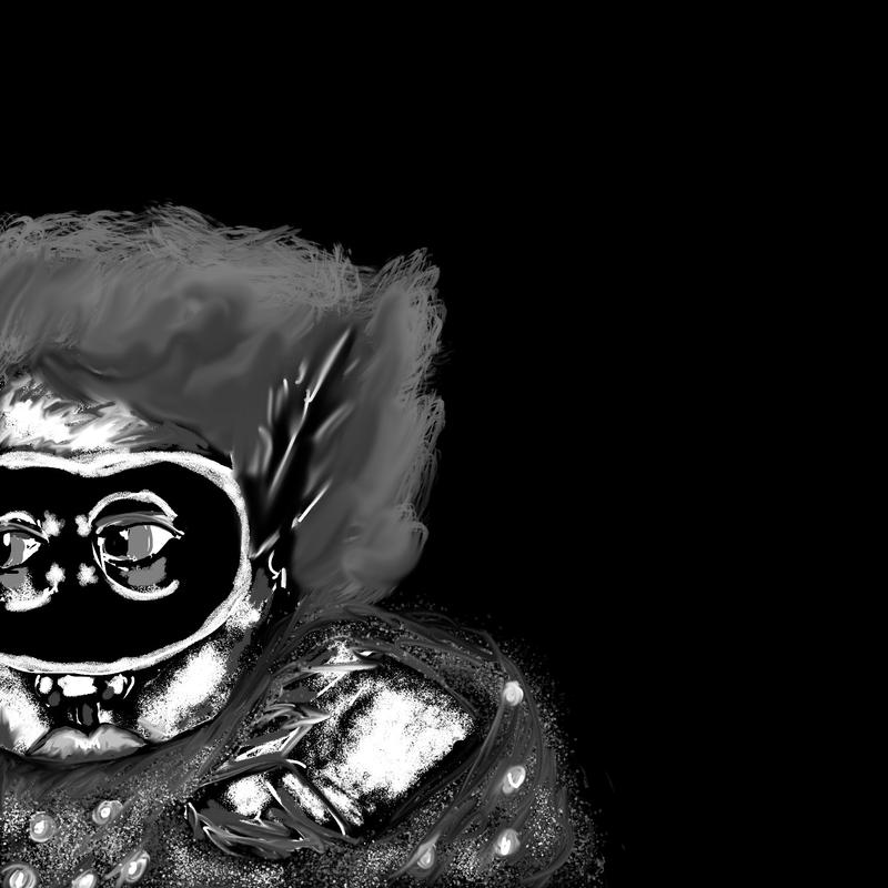 A middle-aged women with curly hair in a mask.
