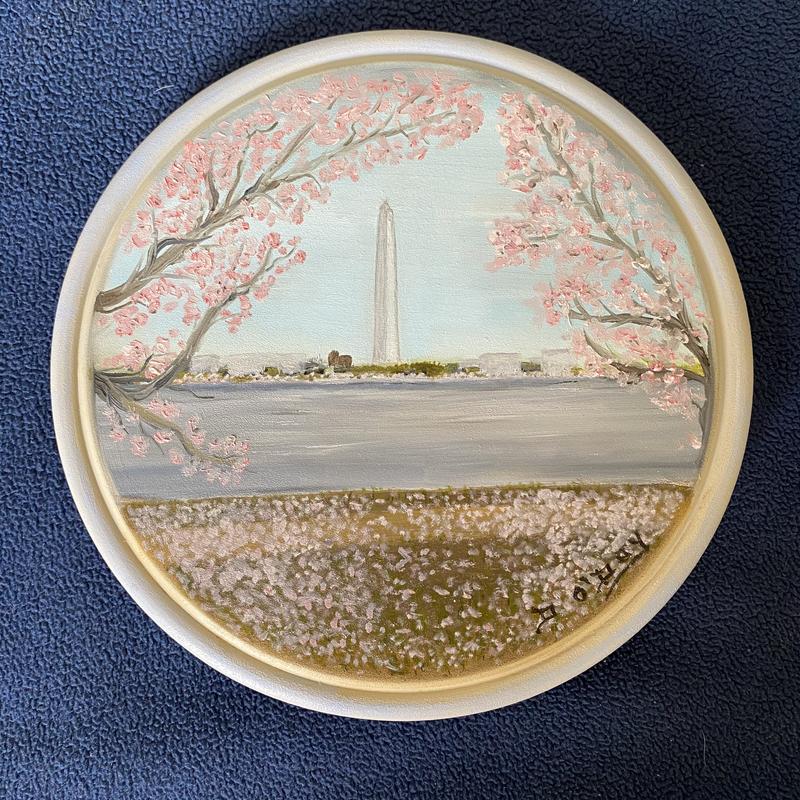 Painting on 8" wooden plate, of the Washington Monument